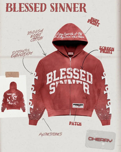 Cherry long sleeve zip up hoodie - Blessed Sinner