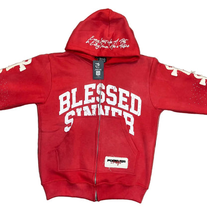 Cherry long sleeve zip up hoodie - Blessed Sinner