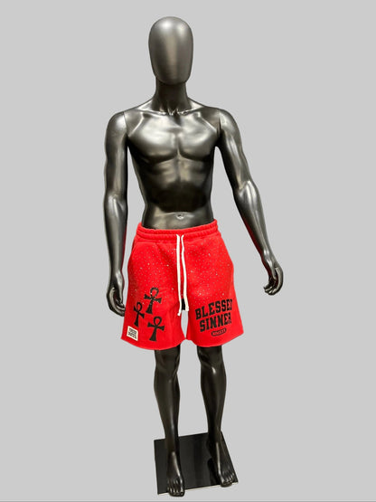 Rhinestone Fleece Shorts – Red - Blessed Sinner