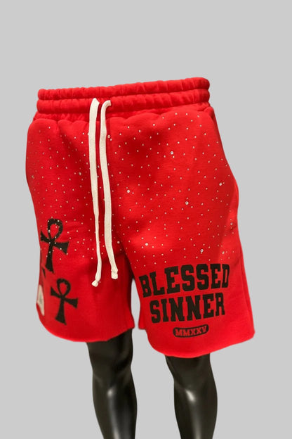 Rhinestone Fleece Shorts – Red - Blessed Sinner