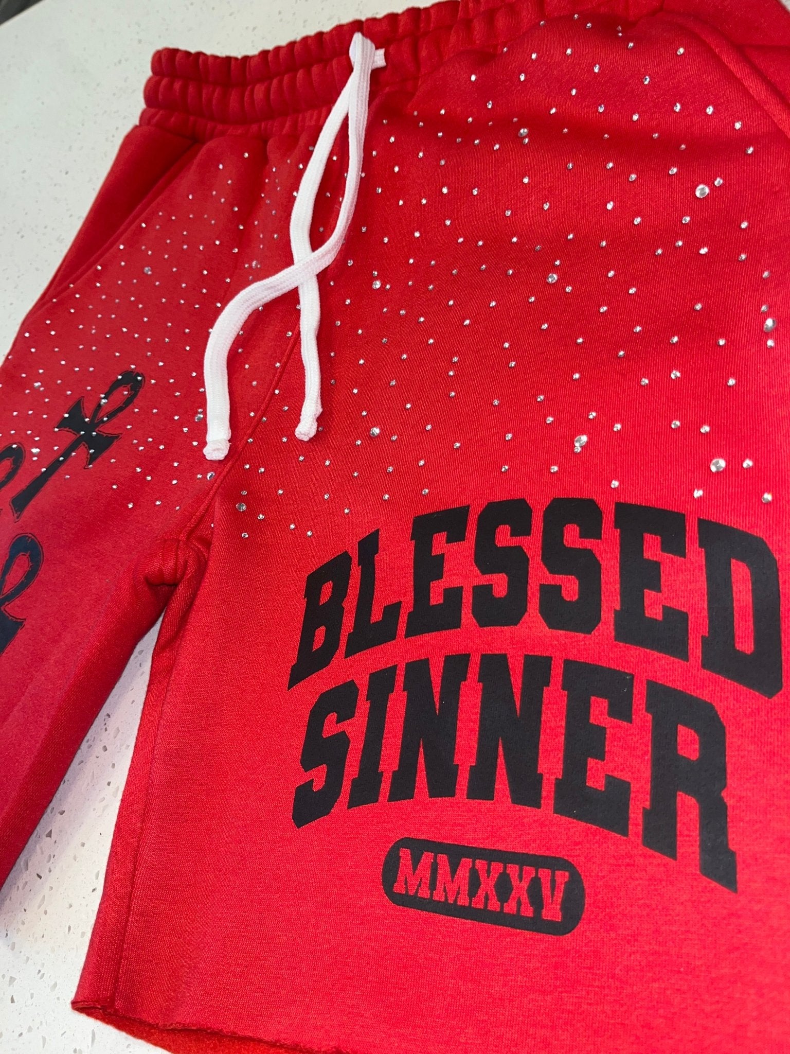 Rhinestone Fleece Shorts – Red - Blessed Sinner
