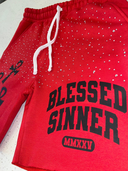 Rhinestone Fleece Shorts – Red - Blessed Sinner