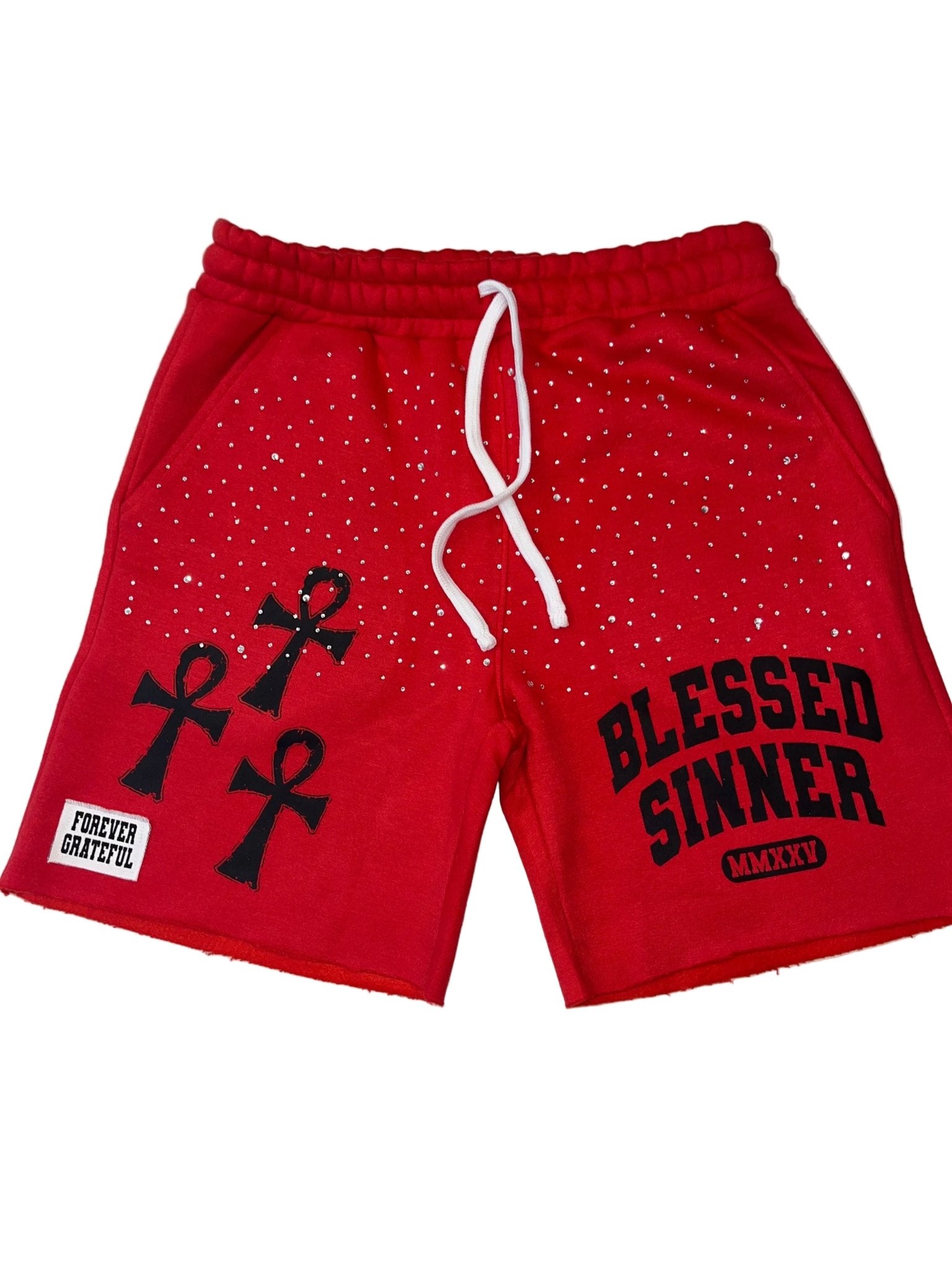 Red Summer Oversized Varsity Tee & Rhinestone Shorts Set - Blessed Sinner