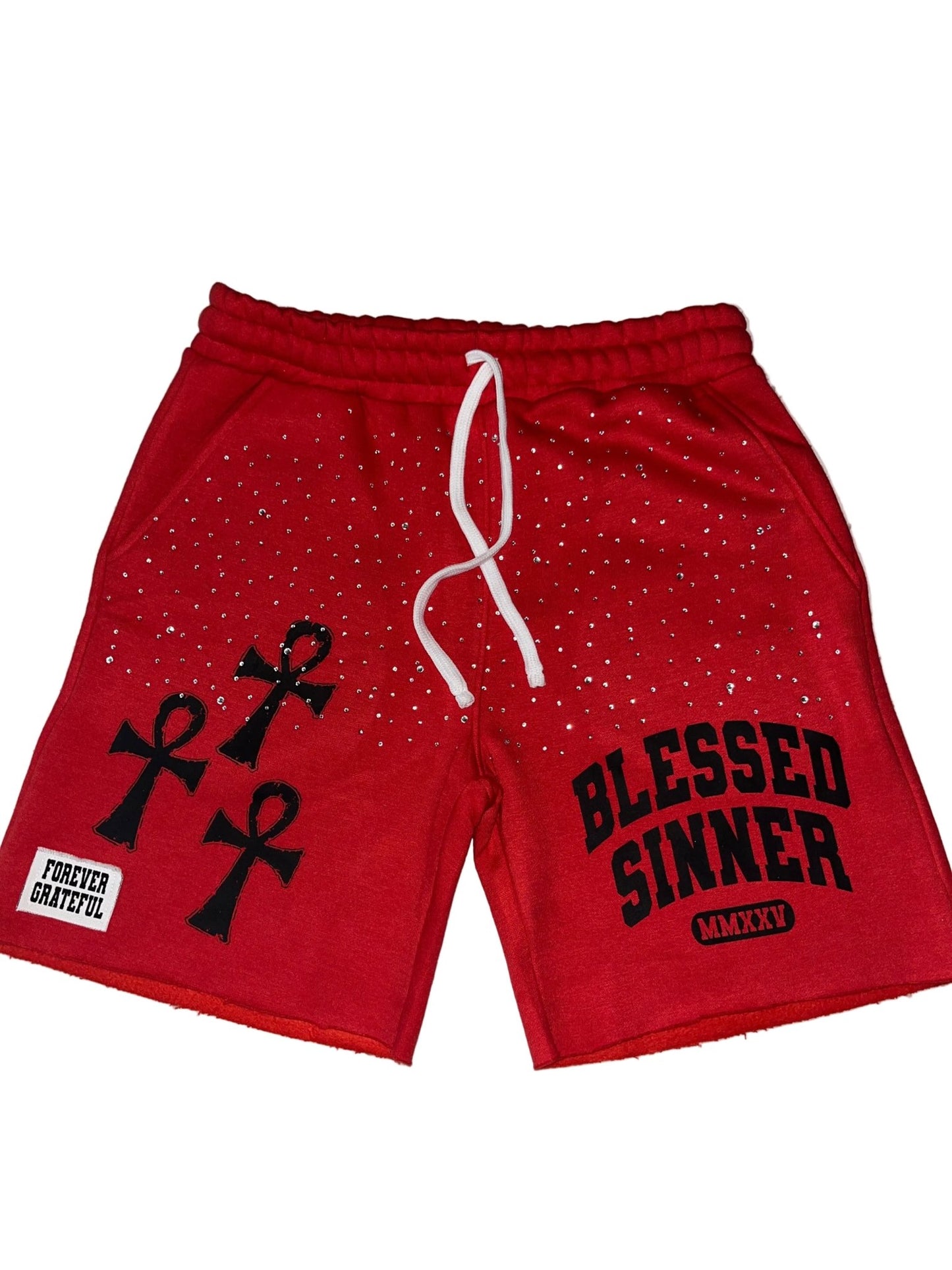 Rhinestone Fleece Shorts – Red - Blessed Sinner