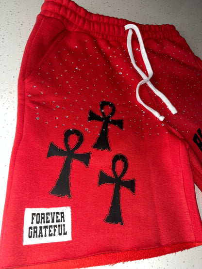 Rhinestone Fleece Shorts – Red - Blessed Sinner