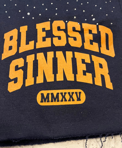 Rhinestones Fleece Shorts — Navy/Orange - Blessed Sinner