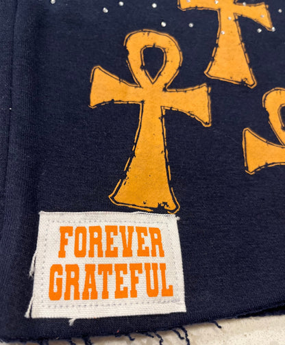 Rhinestones Fleece Shorts — Navy/Orange - Blessed Sinner