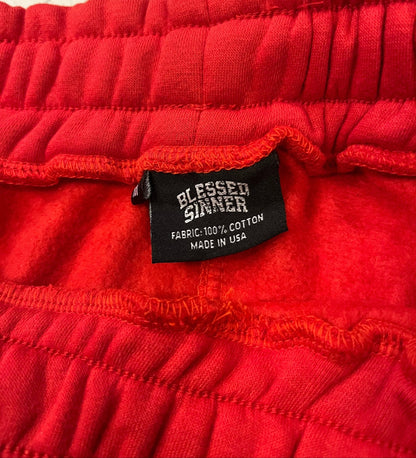 Rhinestone Fleece Shorts – Red - Blessed Sinner
