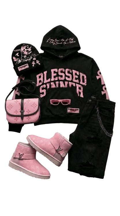 Blessed Sinner V-Day Pink Hoodie - Blessed Sinner