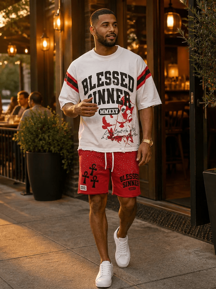 Rhinestone Fleece Shorts – Red - Blessed Sinner