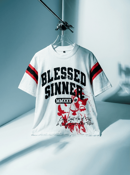 Red Summer Oversized Varsity Tee & Rhinestone Shorts Set - Blessed Sinner