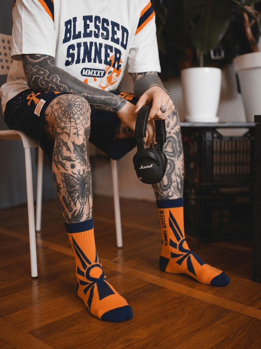 Blessed Sinner Ankh Crew Socks - Blessed Sinner